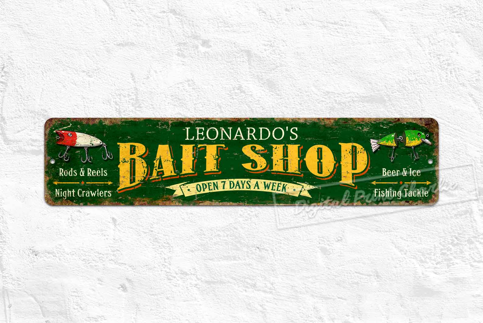 Custom Bait Shop Metal Sign – Personalized Fishing Decor for Cabin, Lake House, or Man Cave