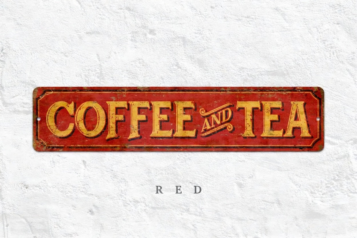 Rustic Coffee & Tea Metal Sign – Vintage Wall Décor for Home, Café & Bar