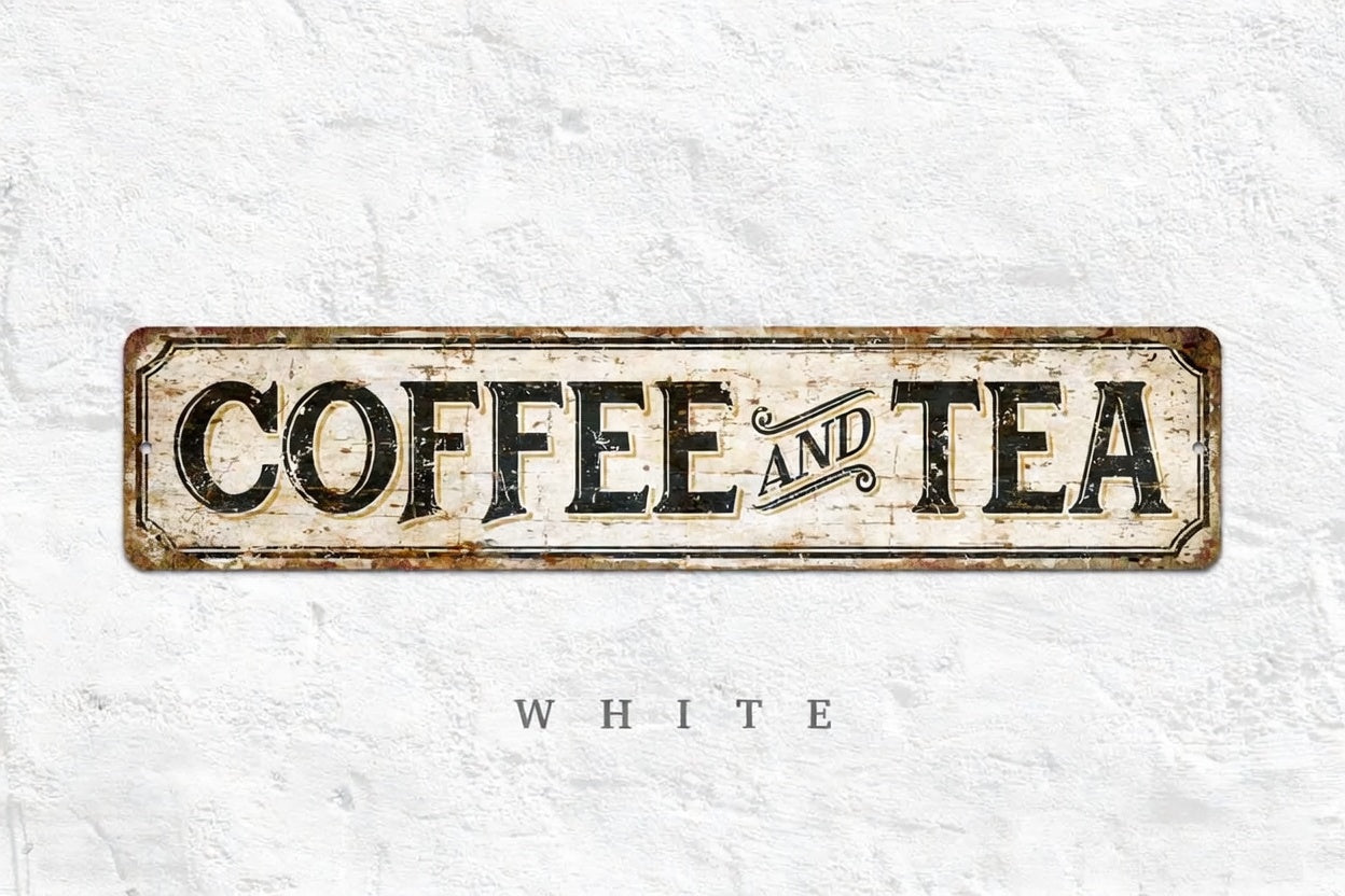 Farmhouse Style Coffee Shop Wall Plaque – Distressed Aluminum Sign