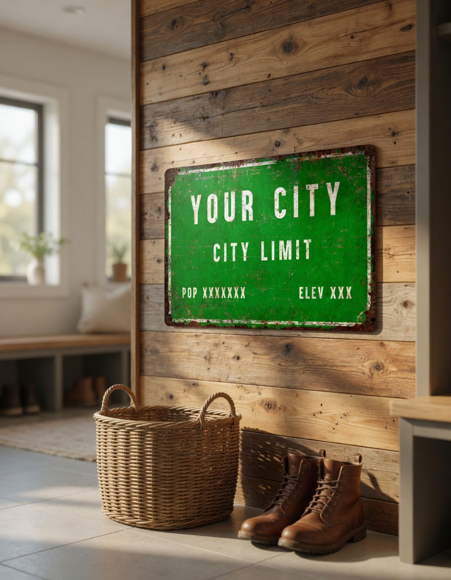 Custom City Limit Sign – Personalized Metal Street Plaque for Home, Bar, or Office Décor