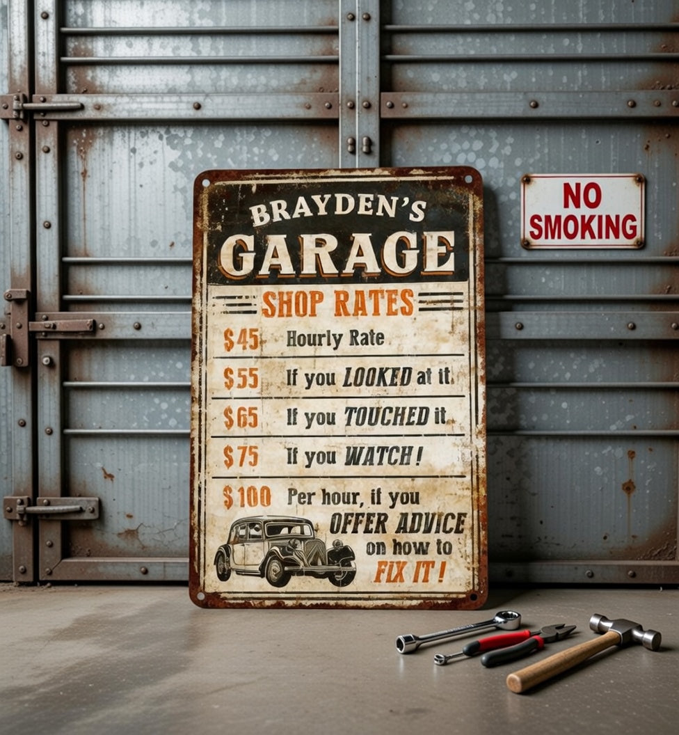 Custom Garage Metal Sign – Personalized Rustic Plaque
