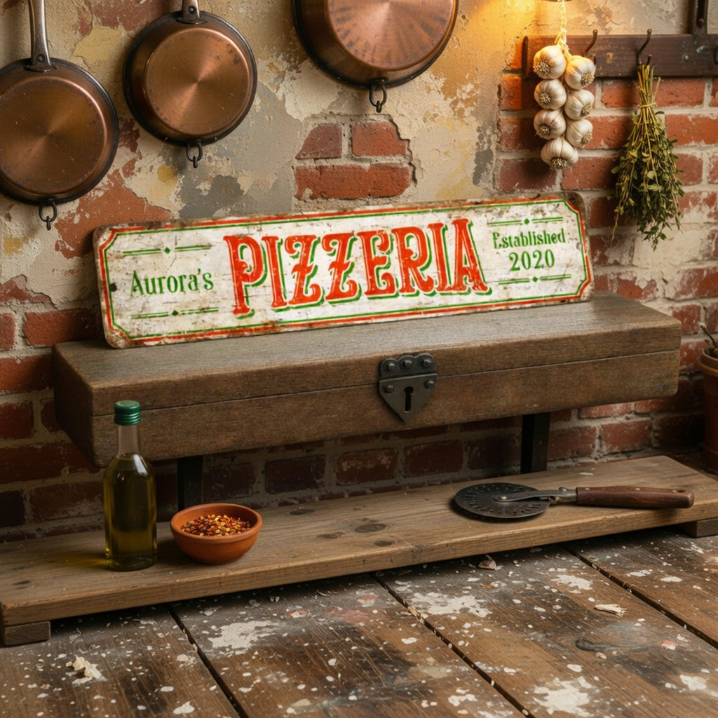 Personalized Rustic Pizzeria Metal Wall Sign
