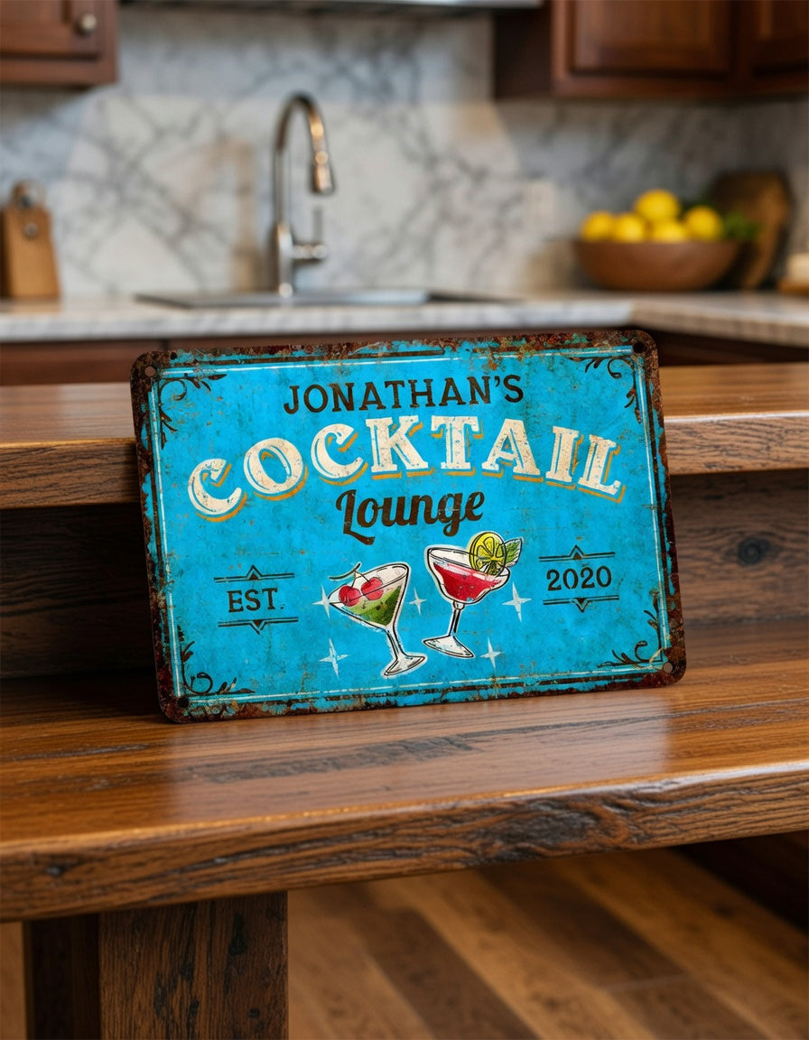 Personalized Cocktail Lounge Metal Sign – Vintage Bar Décor