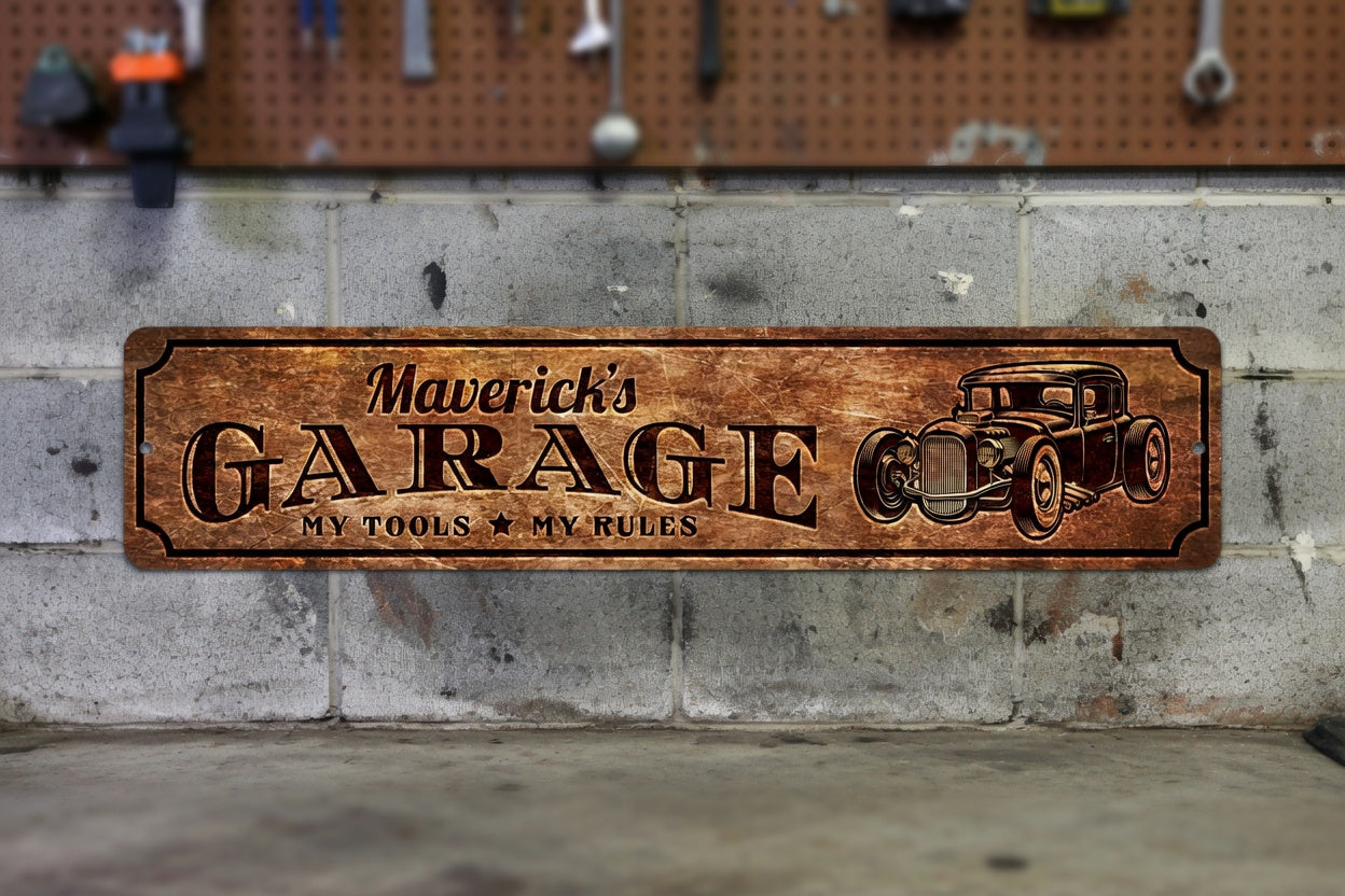 Personalized Rustic Garage Metal Sign Wall Décor