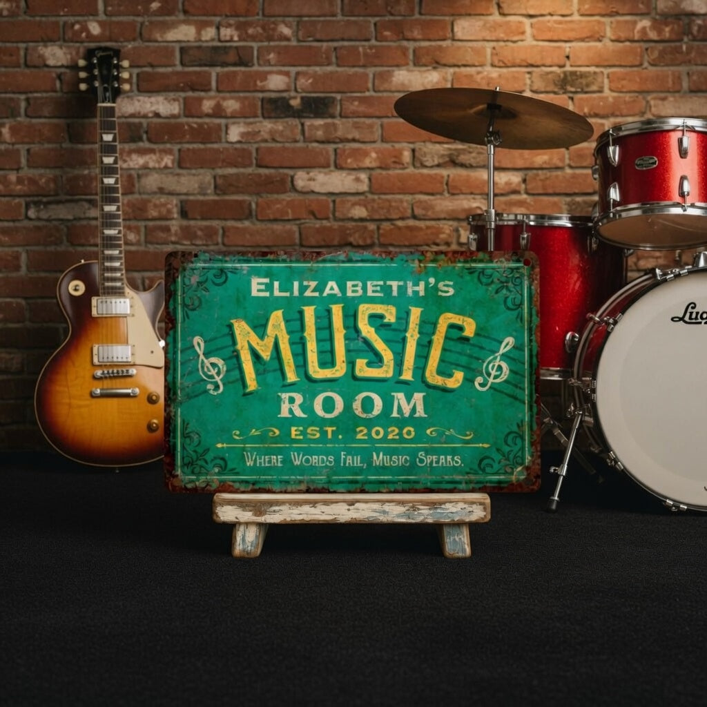 Personalized Music Room Metal Sign – Custom Wall Plaque for Musicians & Music Lovers