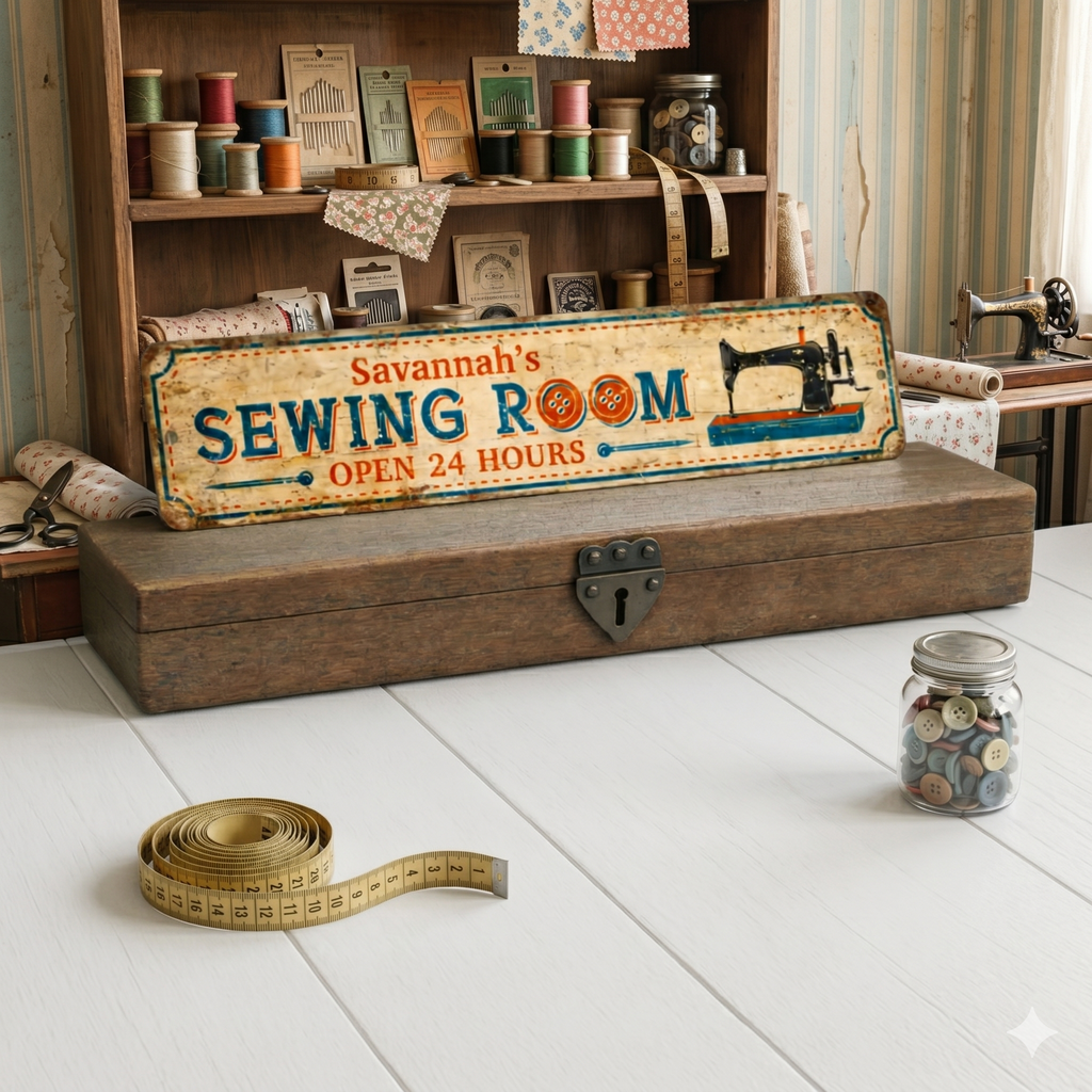 Personalized Sewing Room Metal Sign – Custom Quilting Décor