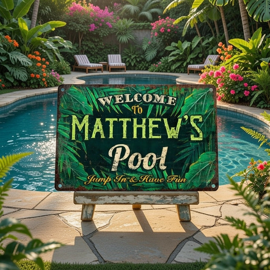 Custom aluminum poolside plaque outdoor décor