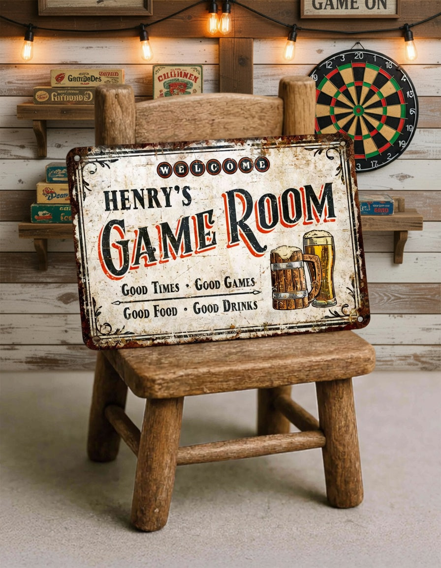 Personalized Rustic Game Room Metal Sign Wall Décor