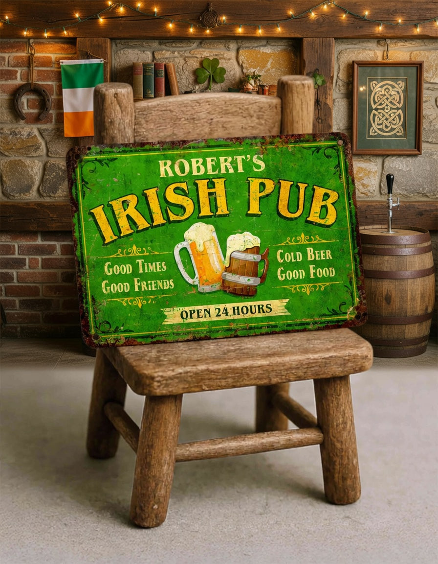 Personalized Irish Pub Metal Sign – Rustic Custom Bar Wall Décor