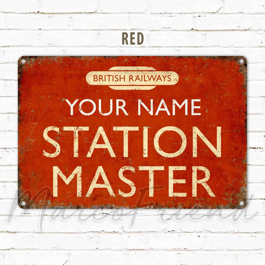 British Railways Station Master Sign – Vintage Personalized Metal Plaque for Home, Pub, or Office Décor