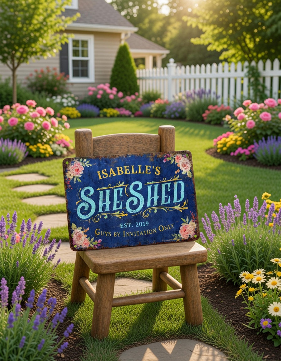 Personalized She Shed Metal Sign Rustic Outdoor Décor
