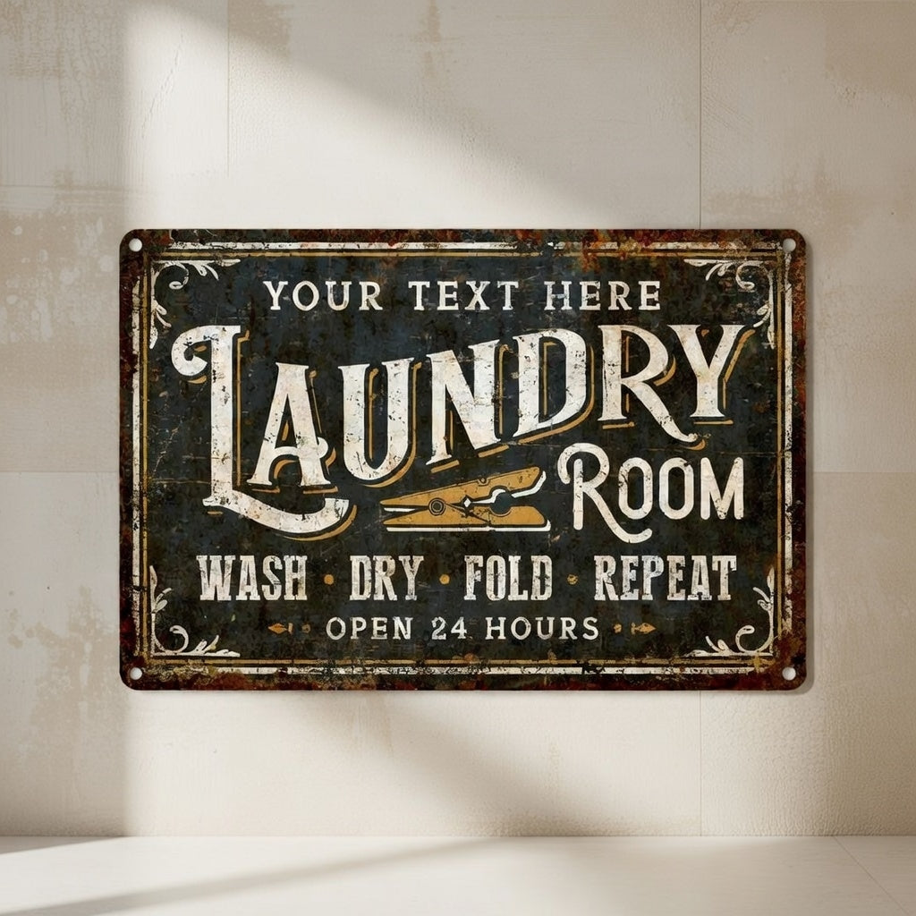 Custom Laundry Room Metal Sign  Rustic Personalized Wall Décor Aluminum Plaque