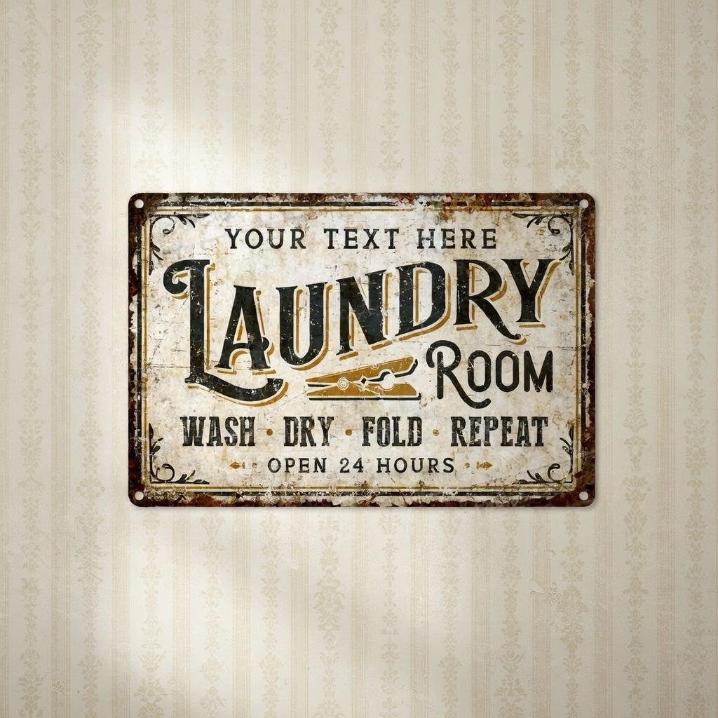 Custom Laundry Room Metal Sign  Rustic Personalized Wall Décor Aluminum Plaque
