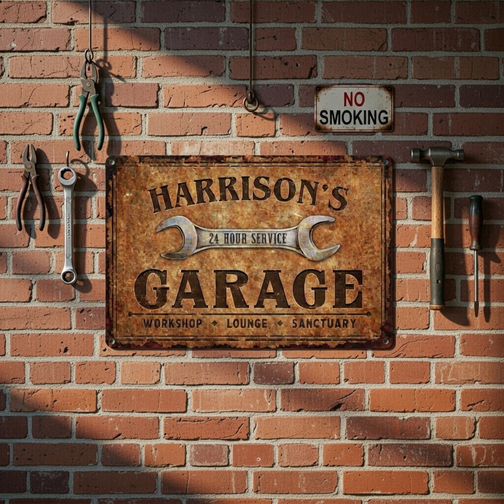 Custom Garage Metal Sign – Personalized Rustic Plaque