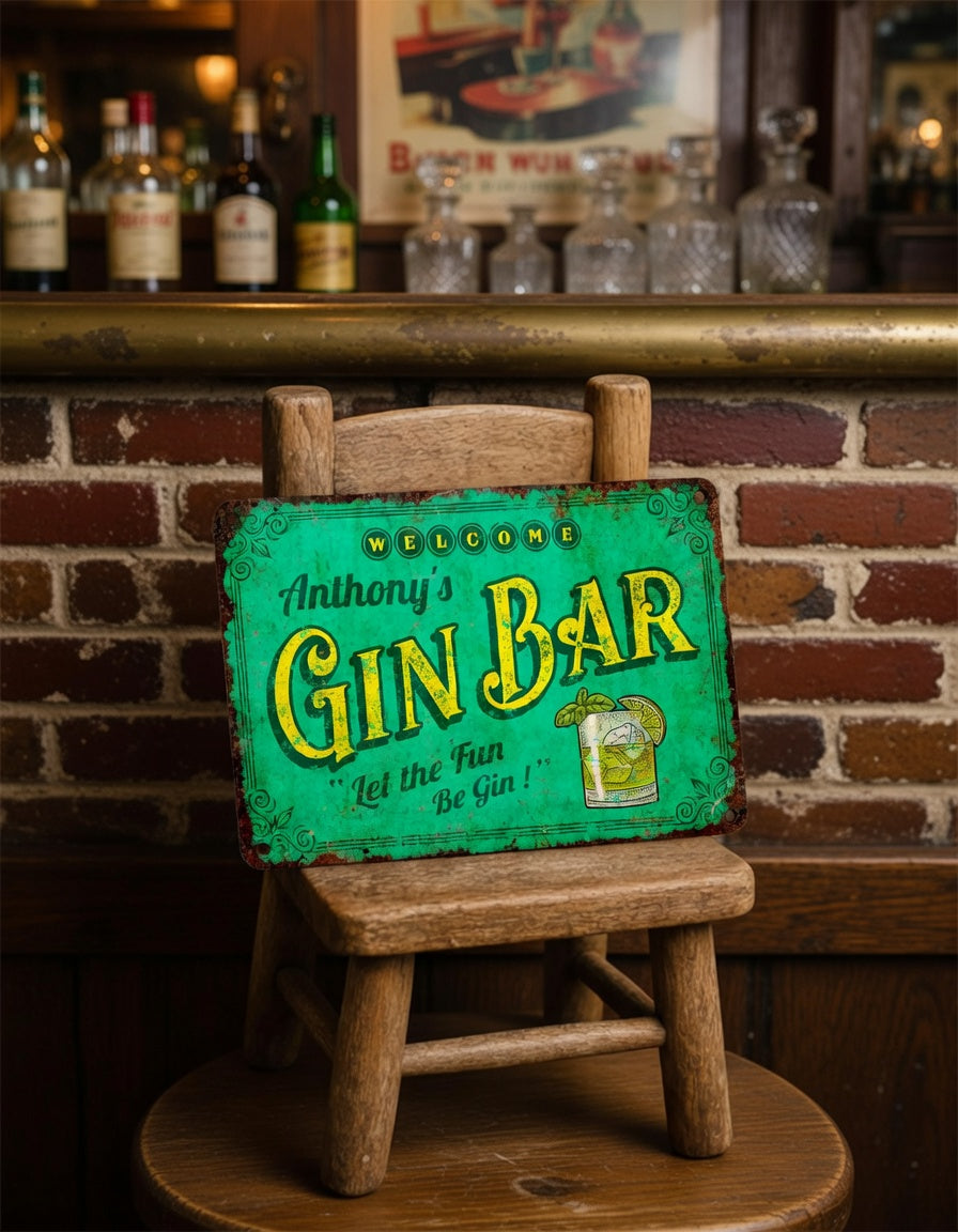 Personalized Rustic Gin Bar Metal Sign Wall Décor