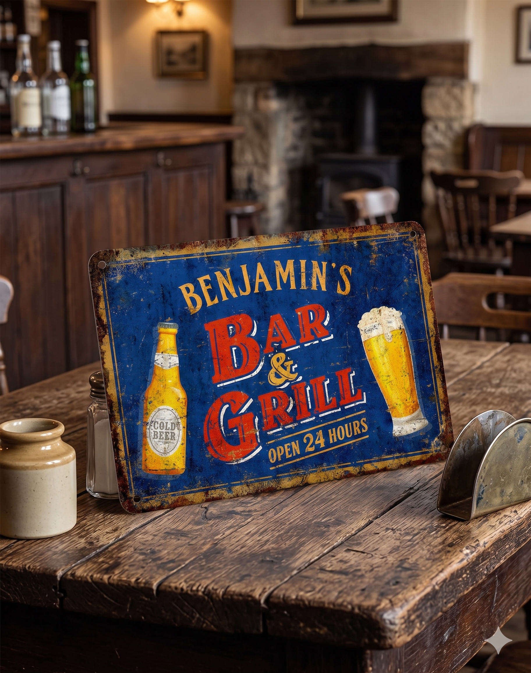 Personalized Bar & Grill Metal Sign – Rustic Outdoor Décor