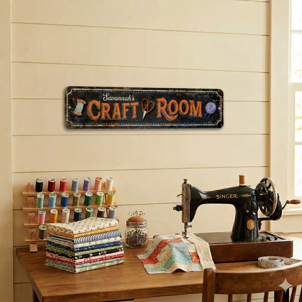 Rustic Sewing Studio Aluminum Plaque for Hobbyists