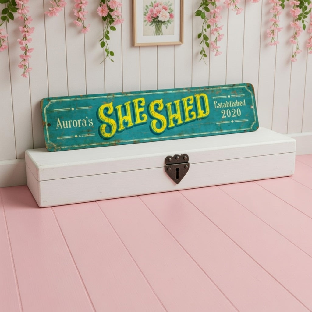 Custom She Shed Metal Sign – Rustic Plaque