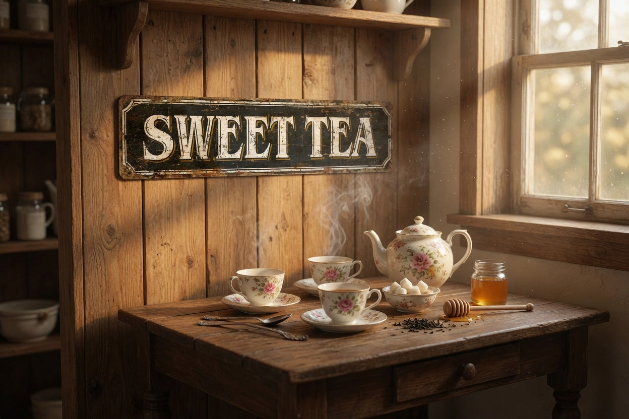 Sweet Tea Metal Sign – Rustic Farmhouse Kitchen Wall Décor Plaque