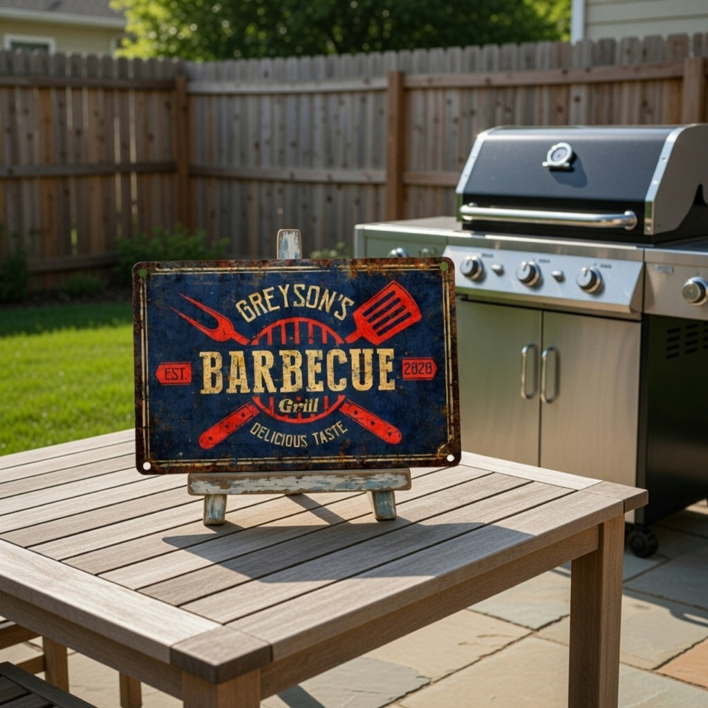 Rustic Grill Metal Wall Art for Outdoor Kitchen Décor