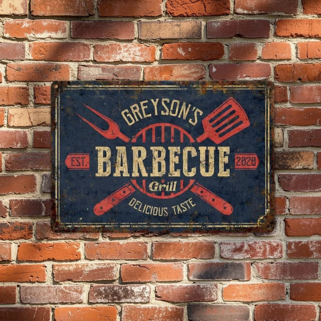 Personalized Barbecue Metal Sign with Custom Family Name