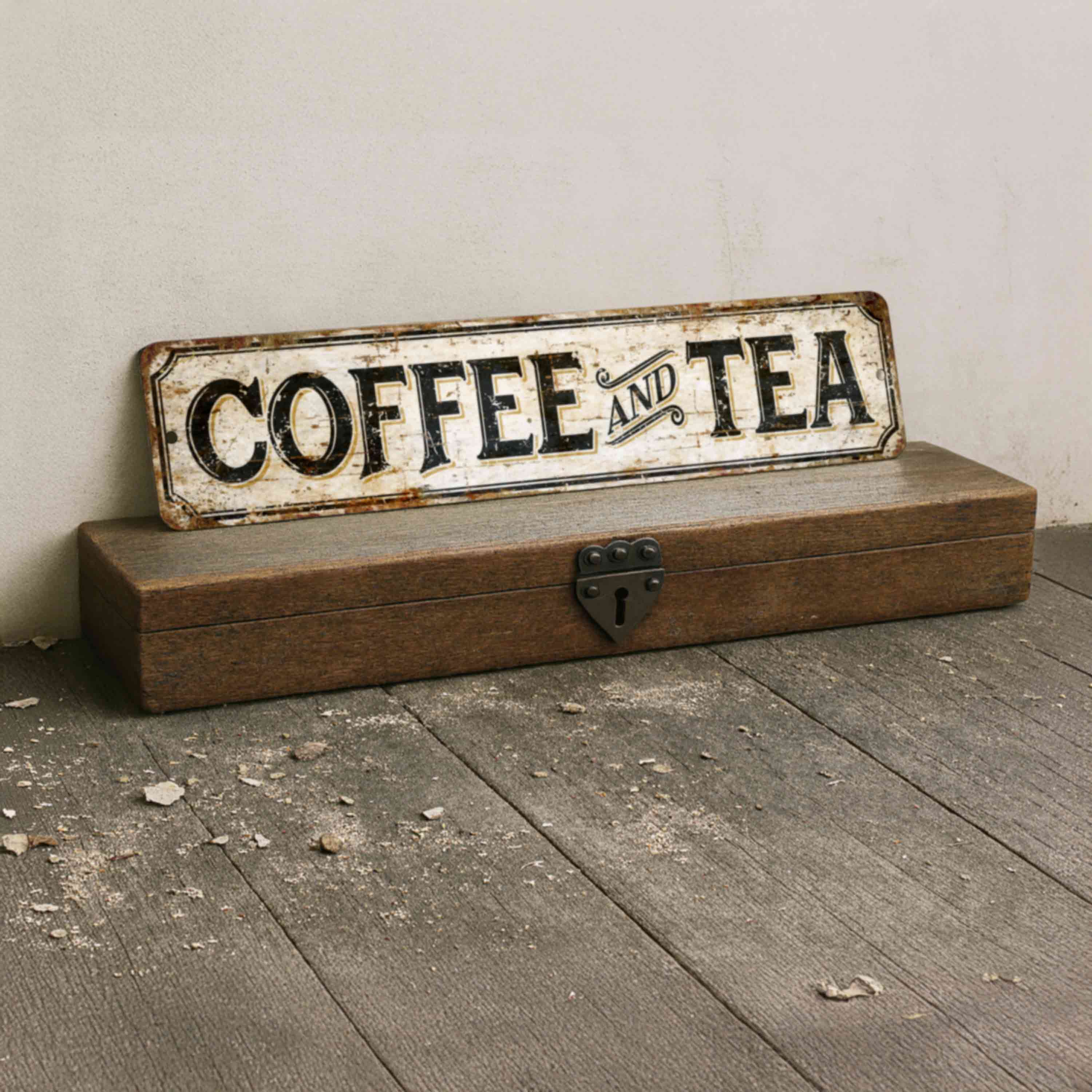 Rustic Coffee & Tea Metal Wall Sign – Vintage Kitchen Décor