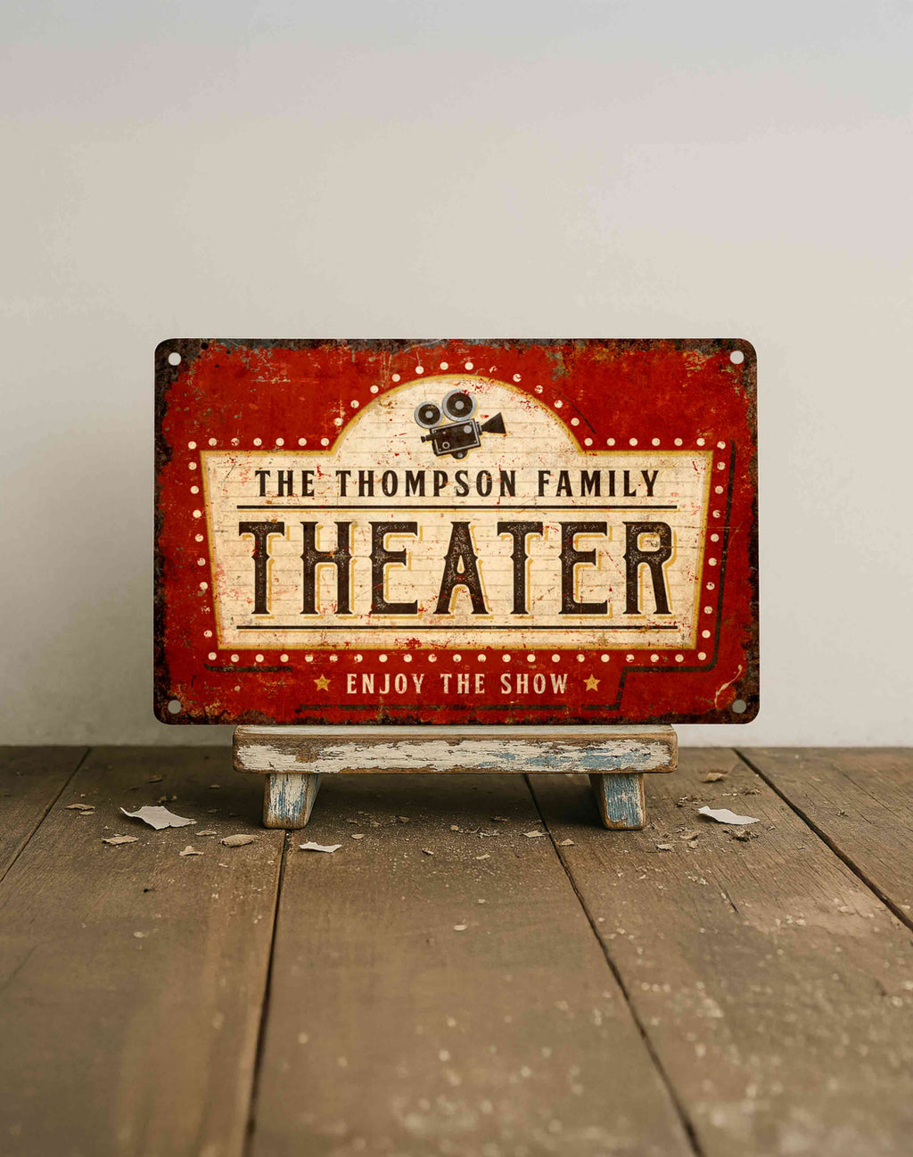 Rustic Aluminum Theater Plaque with Family Name