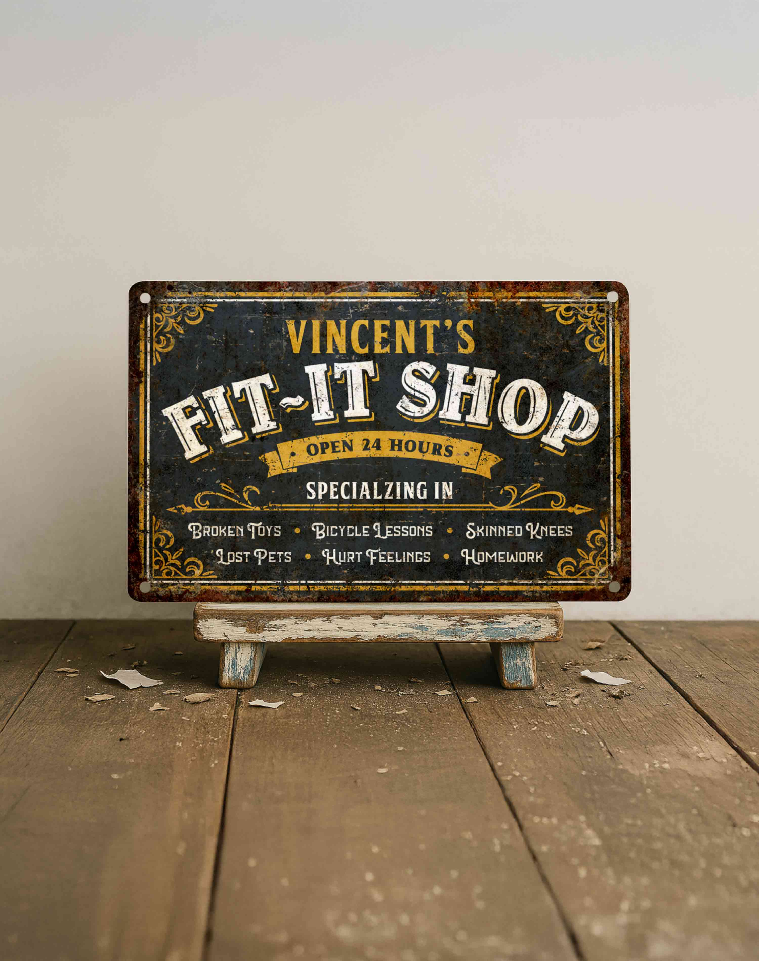 Custom Fix-It Shop Metal Sign – Personalized Garage Plaque