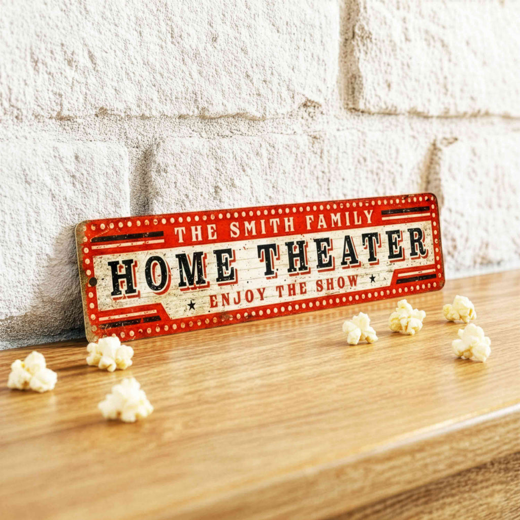 Personalized Metal Home Theater Sign – Custom Wall Plaque for Living Room, Bar, or Office