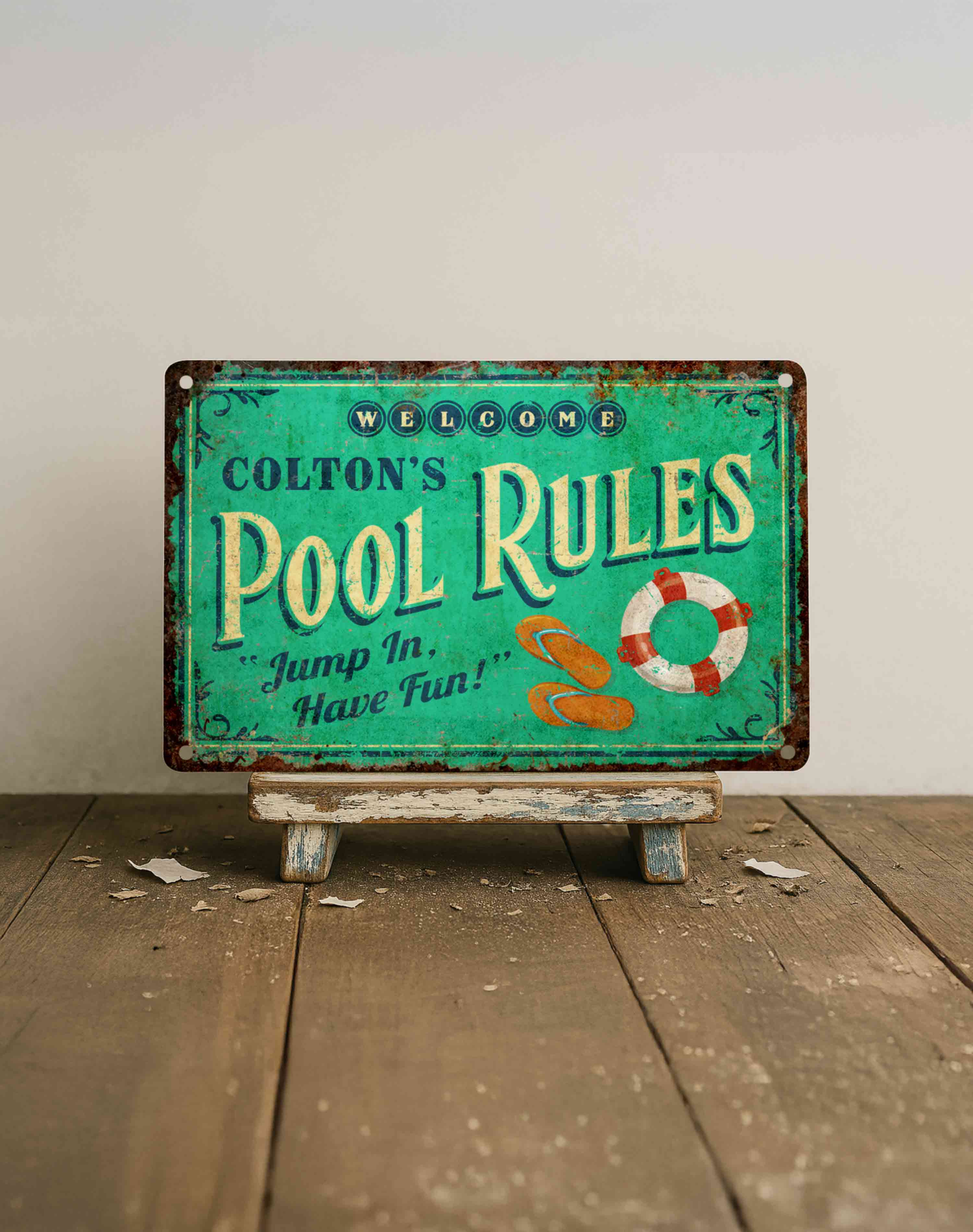 Custom Pool Rules Metal Sign, Personalized Backyard Wall Decor, Vintage Summer Housewarming Gift Plaque