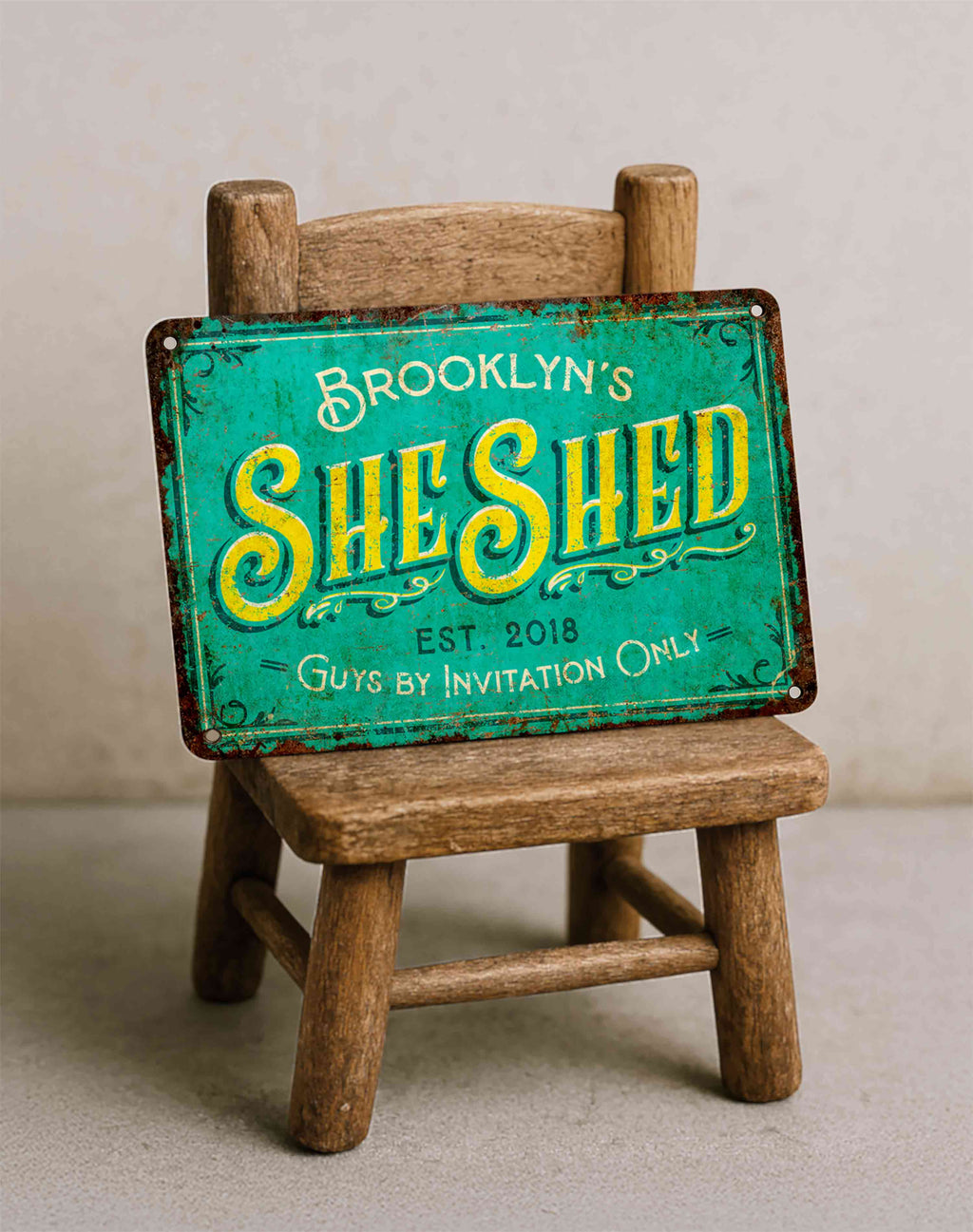 Custom She Shed Metal Sign – Personalized Girl Room Décor, Rustic Outdoor Plaque
