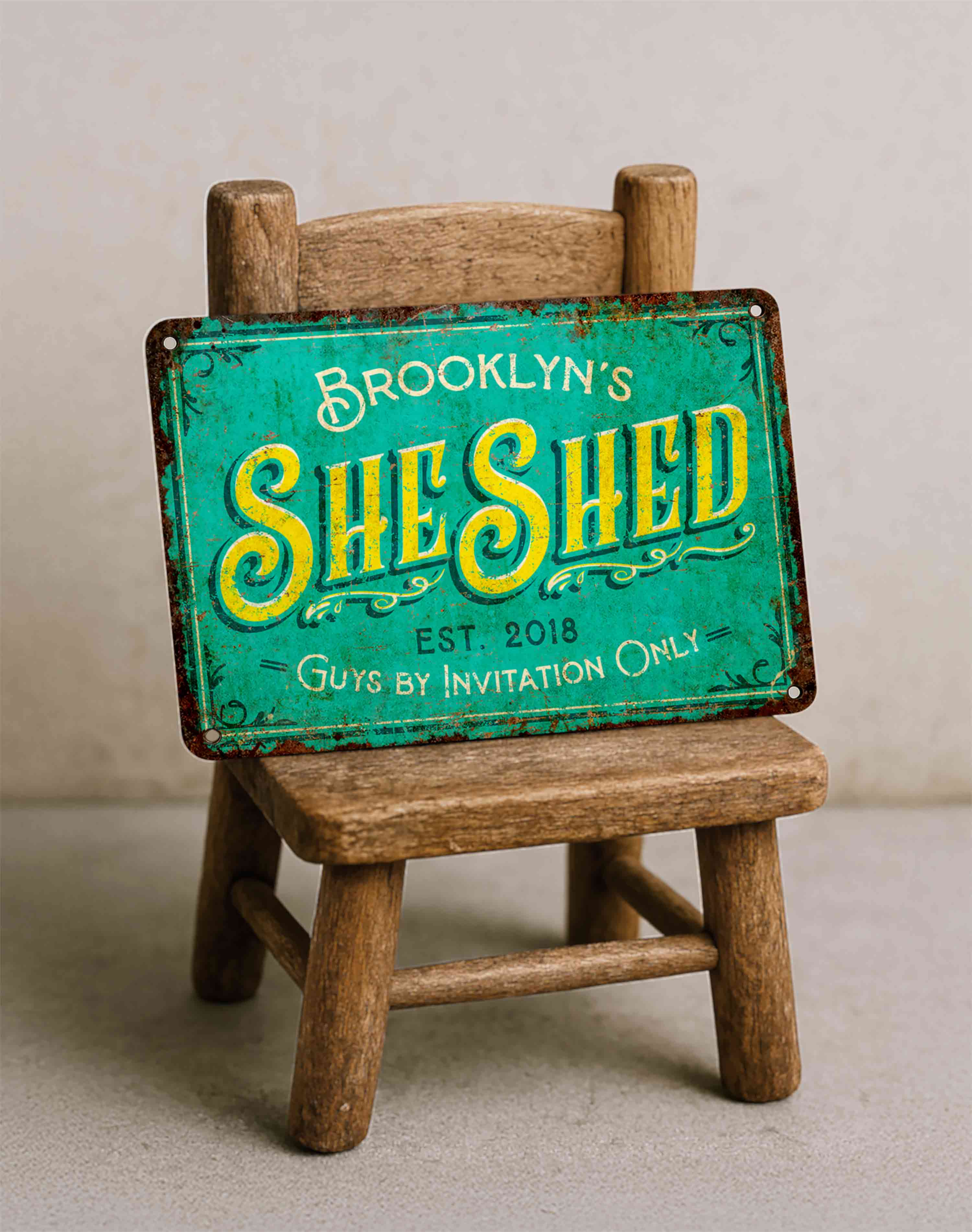 Custom She Shed Metal Sign – Personalized Girl Room Décor, Rustic Outdoor Plaque