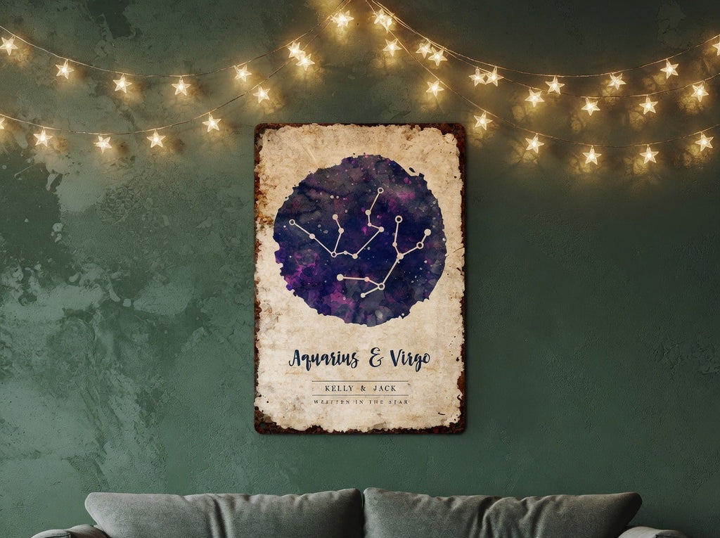 Custom Zodiac Metal Sign, Modern Home Decor Personalized Constellation Wall Art Anniversary Gift