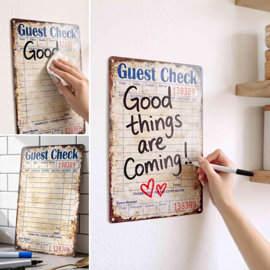 Retro Guest Check Sign Metal Writing Board, Funny Home Kitchen Wall Decor Gifts