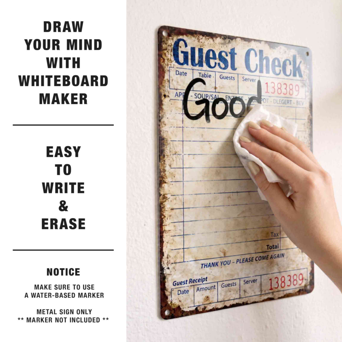 Retro Guest Check Sign Metal Writing Board, Funny Home Kitchen Wall Decor Gifts