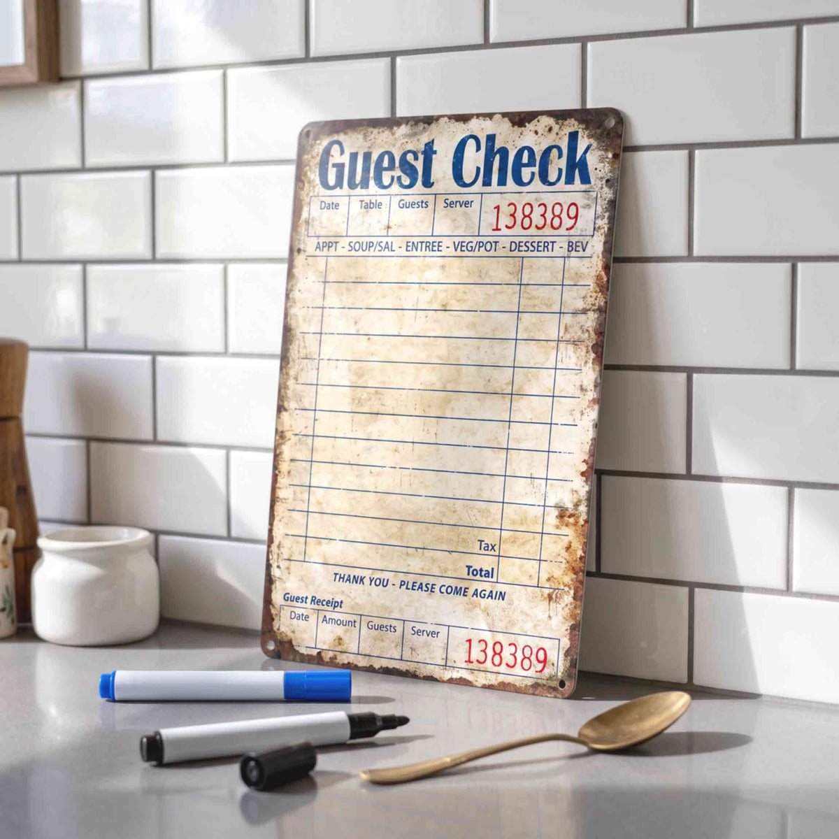 Retro Guest Check Sign Metal Writing Board, Funny Home Kitchen Wall Decor Gifts