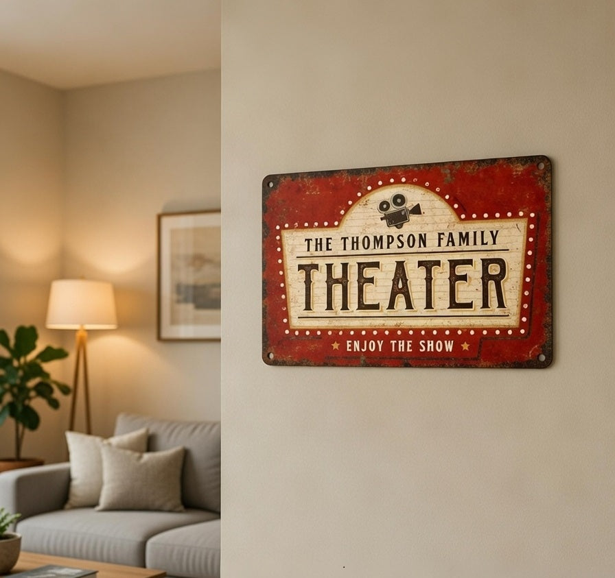 Custom Home Theater Metal Sign Personalized Movie Room Décor
