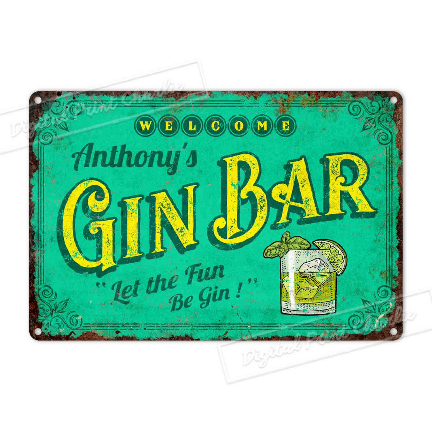 Gin Lovers Gift – Personalized Bar Sign Aluminum
