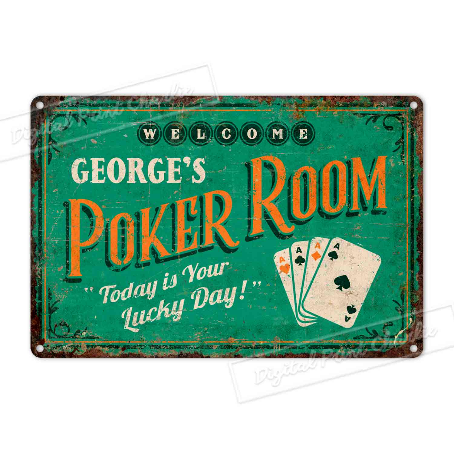 Rustic Casino Style Poker Sign with Custom Text