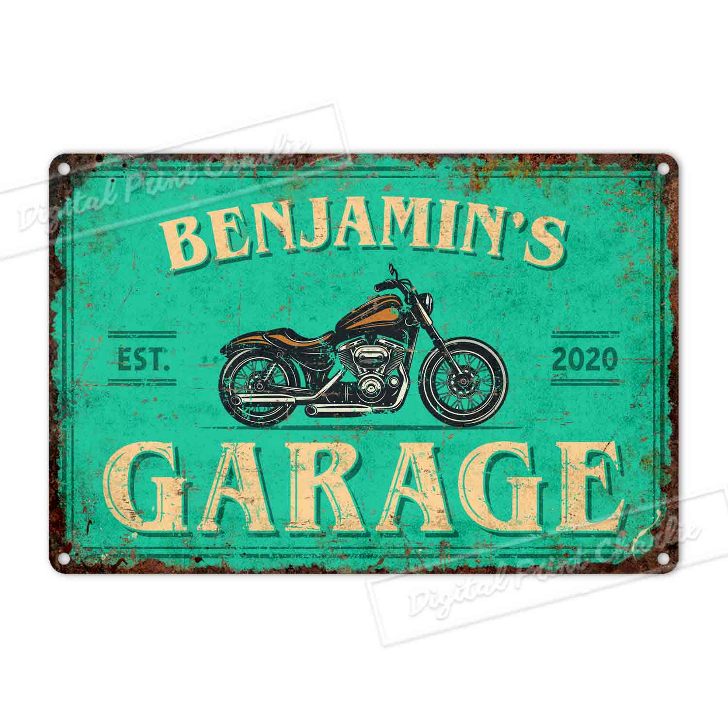 Distressed Motorcycle Garage Décor – Personalized Sign