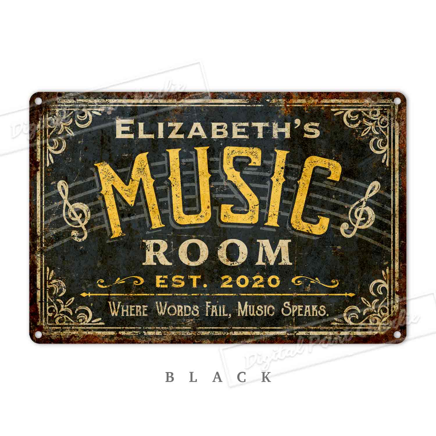 Personalized Music Room Metal Sign – Custom Wall Plaque for Musicians & Music Lovers