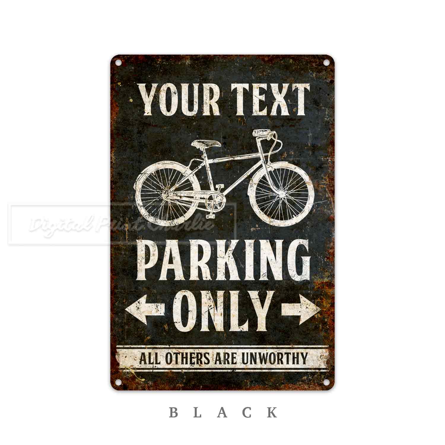 Personalized Bicycle Parking Sign – Custom Faux Rustic Metal Plaque
