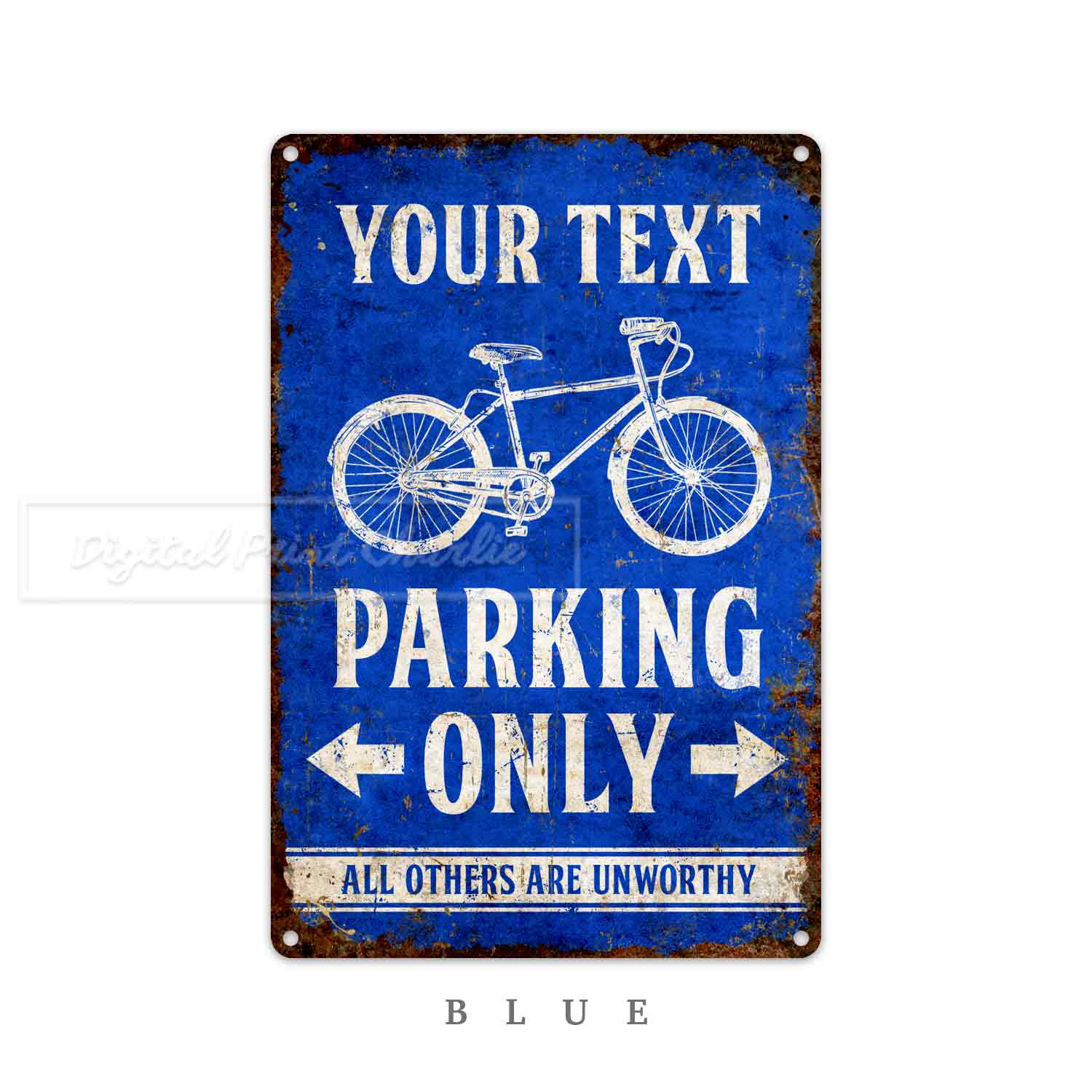 Personalized Bicycle Parking Sign – Custom Faux Rustic Metal Plaque