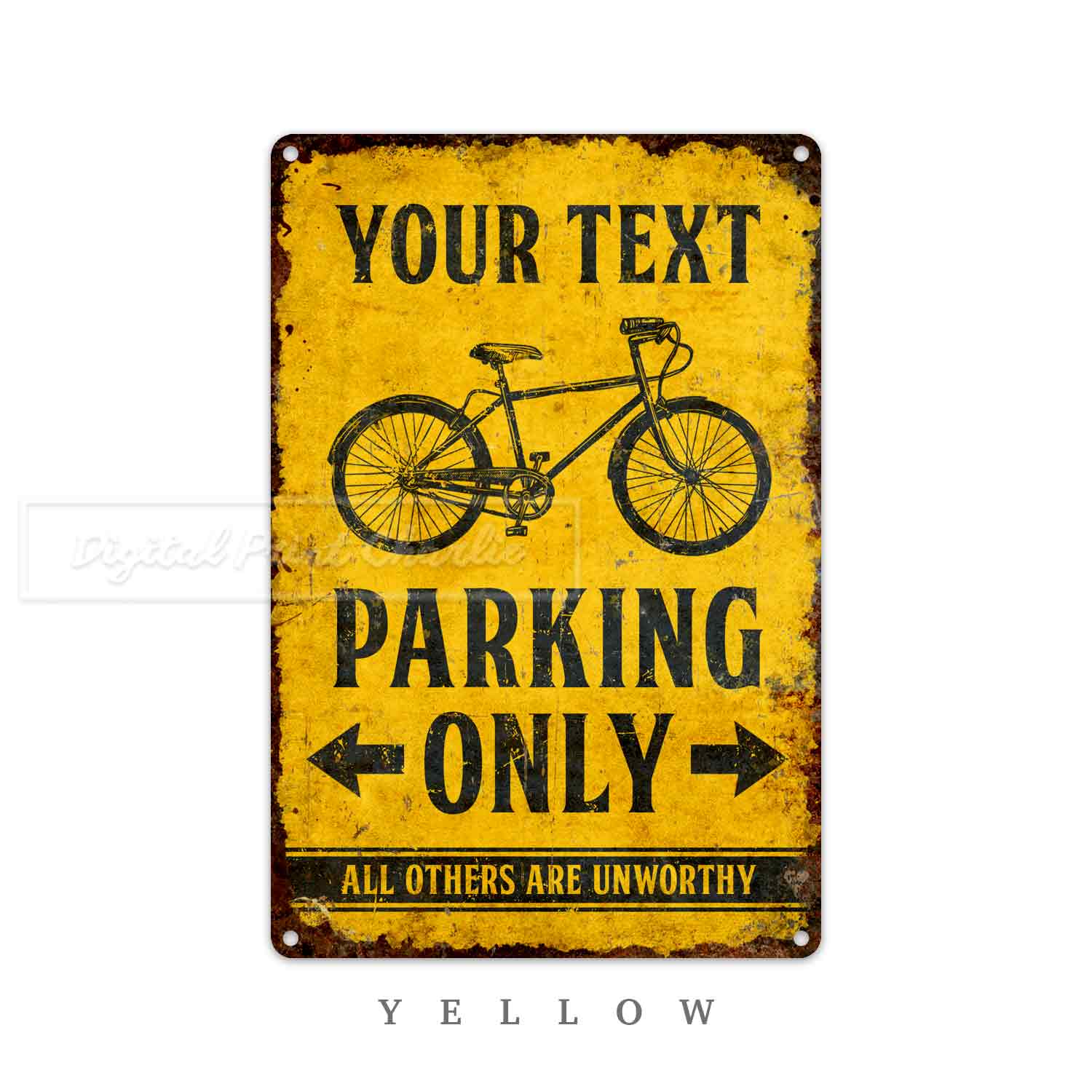Personalized Bicycle Parking Sign – Custom Faux Rustic Metal Plaque