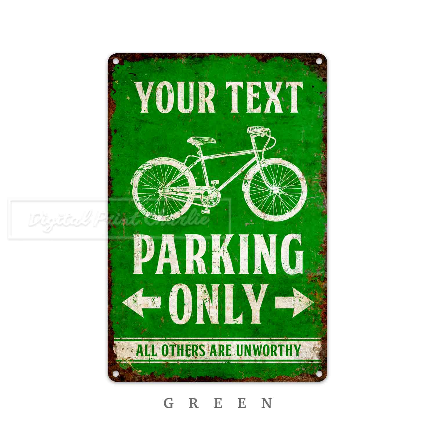 Personalized Bicycle Parking Sign – Custom Faux Rustic Metal Plaque
