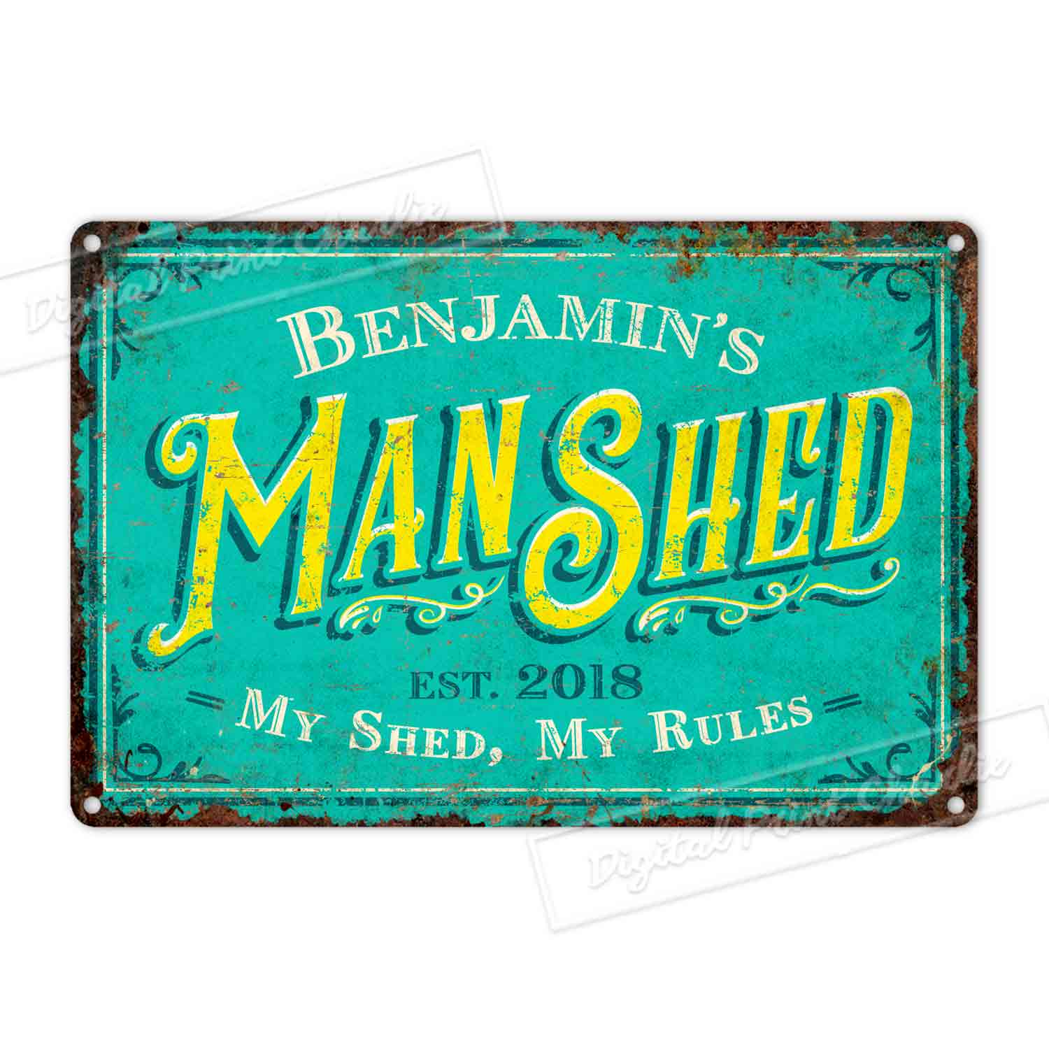 Custom Metal Man Shed Sign in 10 Colors, Personalized Bar Decor Gift for Husband
