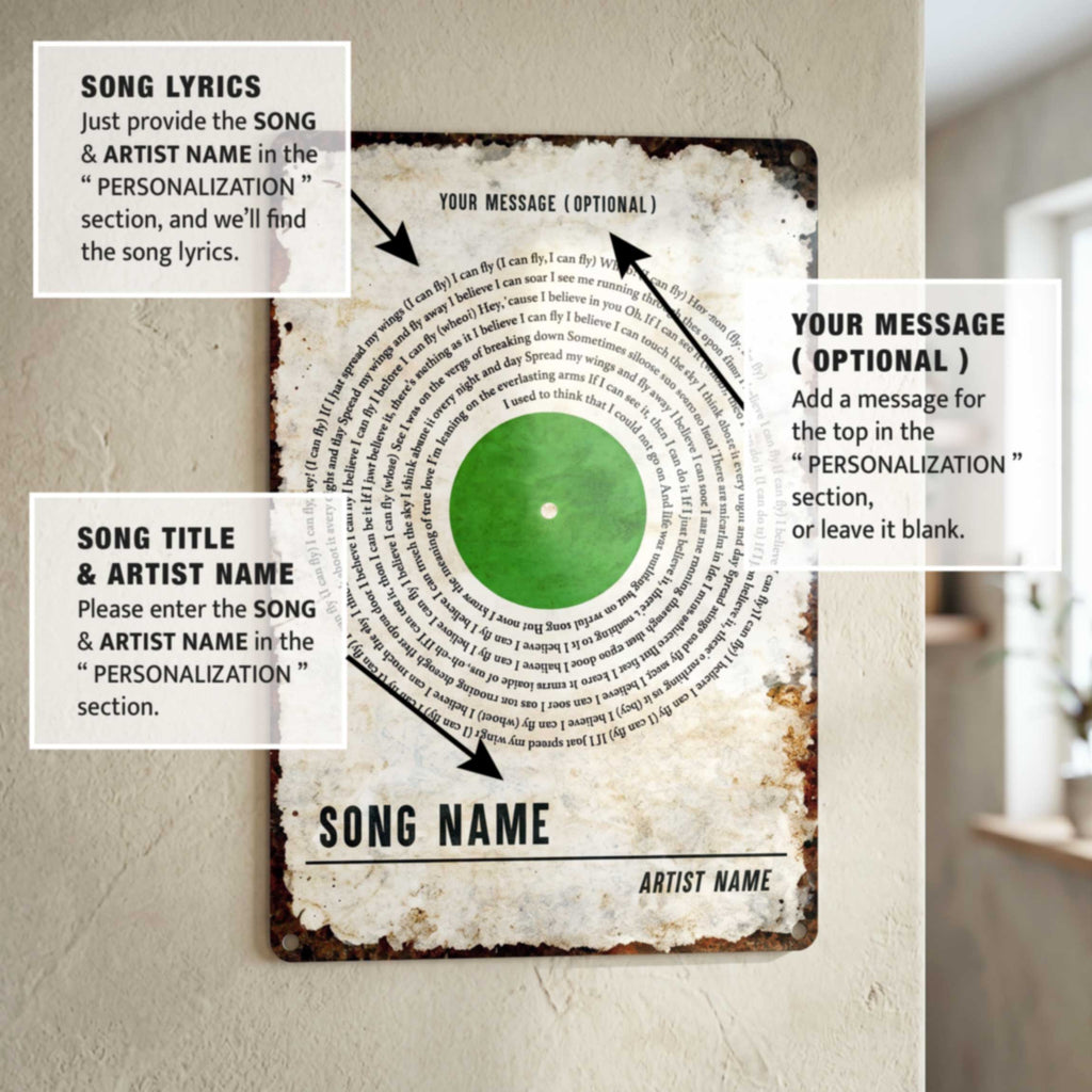Custom Song Lyrics Metal Sign Personalized Aluminum Retro Vinyl Record Wall Decor