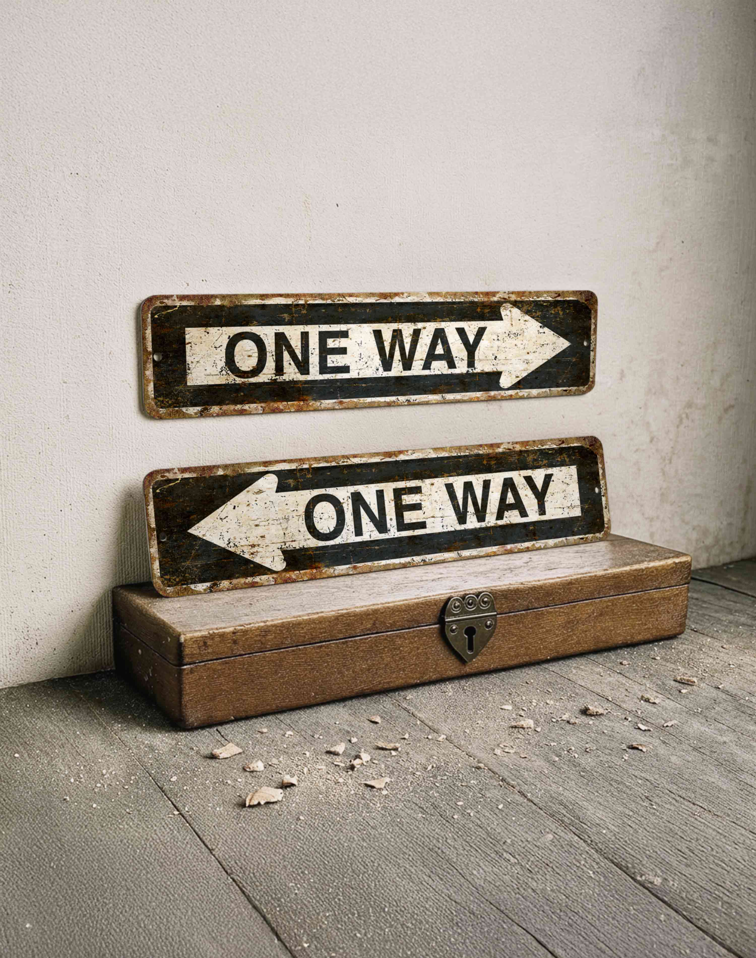 Rustic One Way Road Metal Wall Sign – Vintage Directional Décor