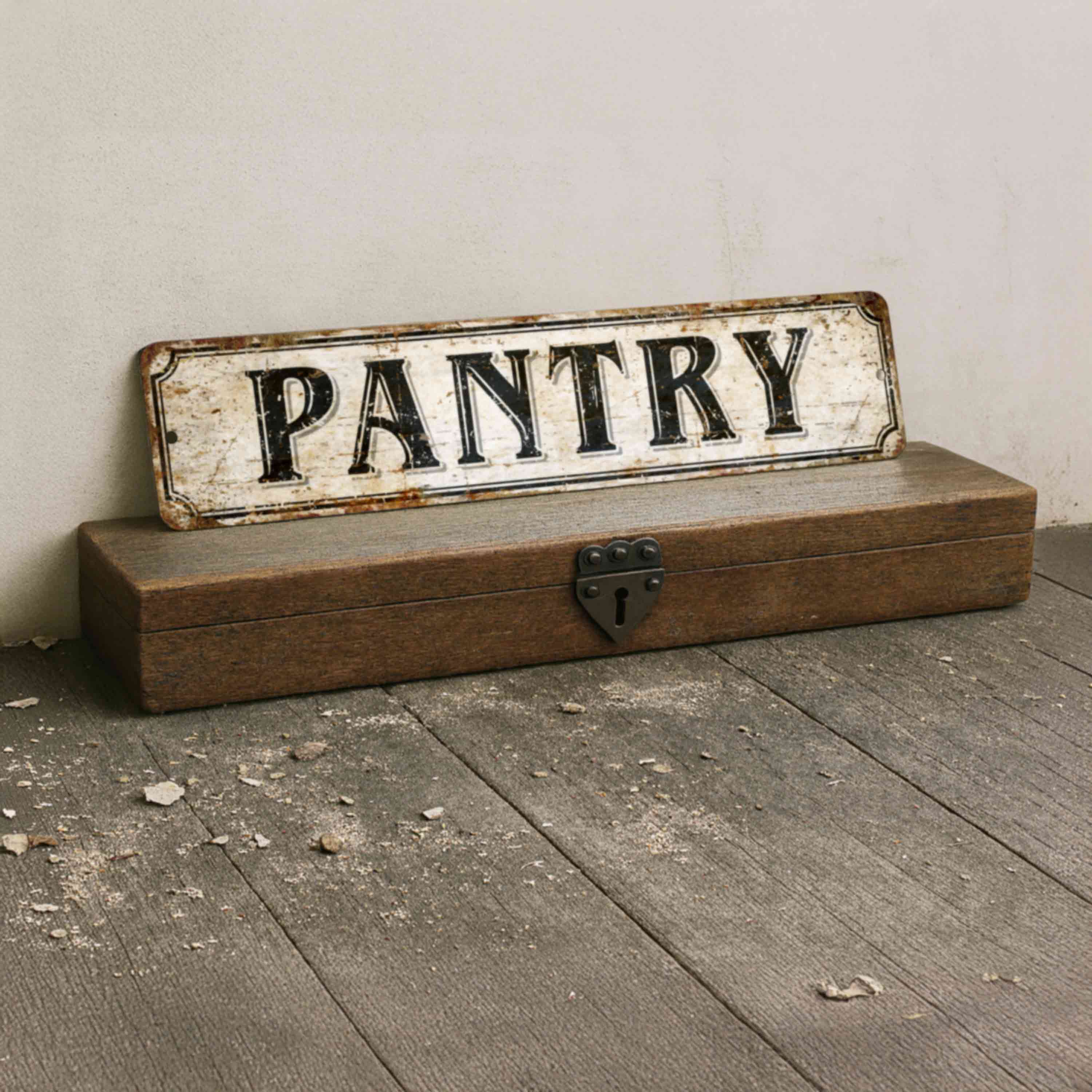 Farmhouse Pantry Wall Plaque – Distressed Aluminum Sign