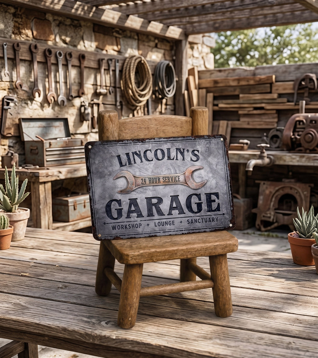 Personalized Garage Metal Sign – Custom Workshop Décor